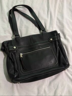 Tignanello Black Leather Double-Handle Shoulder Bag